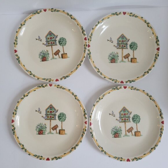Thomson Pottery Birdhouse Design Plates Set Of 4 - 9 Inch Diameter - Picture 1 of 4